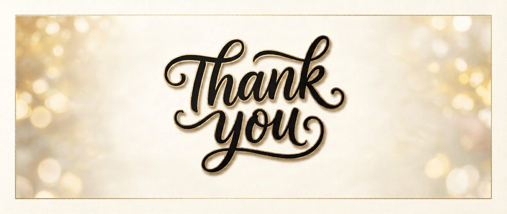 Current image: Floral card reading “Thank you,” “FOR FOR EVERYTHING,” and “WE SINCERELY APPRECIATE IT.”